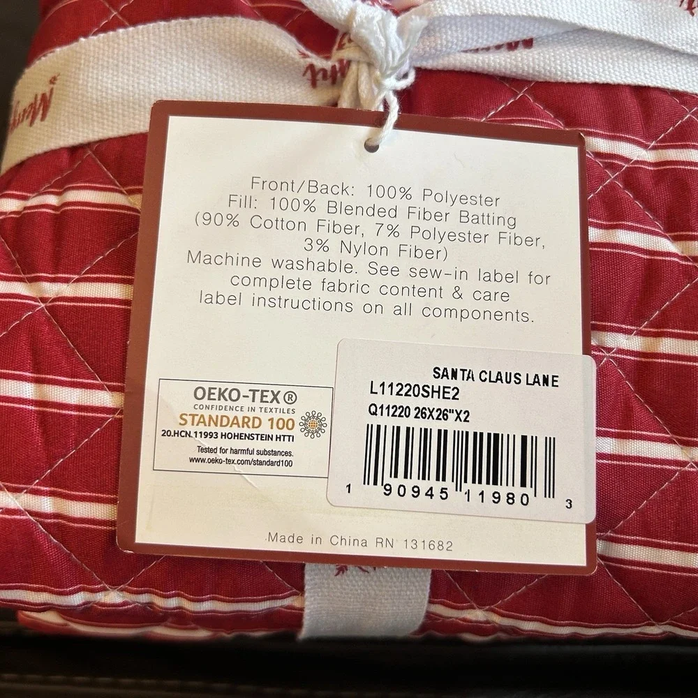 Levtex Home Holiday Collection 2 Euro Sham Set 26x26 Red Santa Claus Lane Xmas